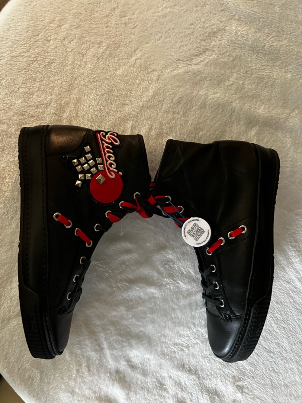 Gucci Black Leather Sneakers with Embossed Logo Size 6.5 Men’s/ 9.5 Women’s NWOT